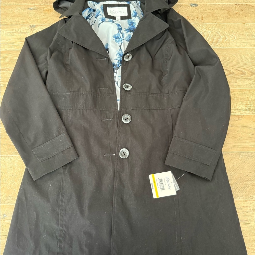 Relativity Black Trench Coat with Floral Lining